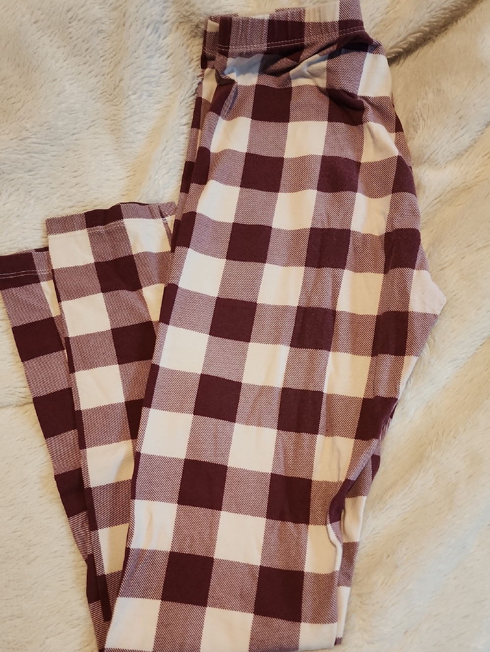 Buffalo Check Maroon and Cream Leggings Size XL
